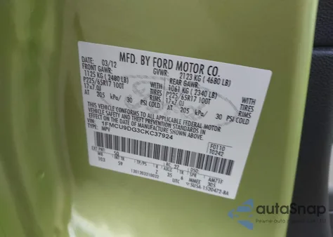 2012 Ford Escape Xlt z USA, uszkodzony, nr VIN 1FMCU9DG3CKC37924